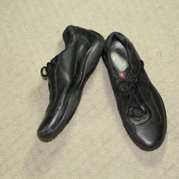 SIZE 11 PRADA Shoes Men's America's Cup Black Leather Trainers Prada Sneakers - Picture 1 of 9